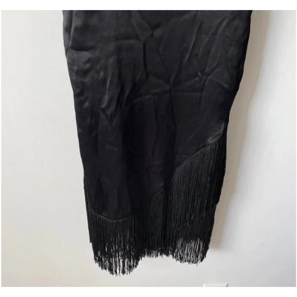 ZARA FRINGED SLIP DRESS BLACK - Picture 8 of 14